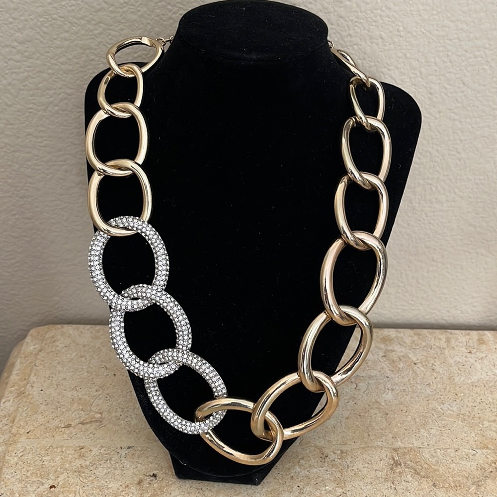 Graziano Gold Tone and Pave Link Necklace